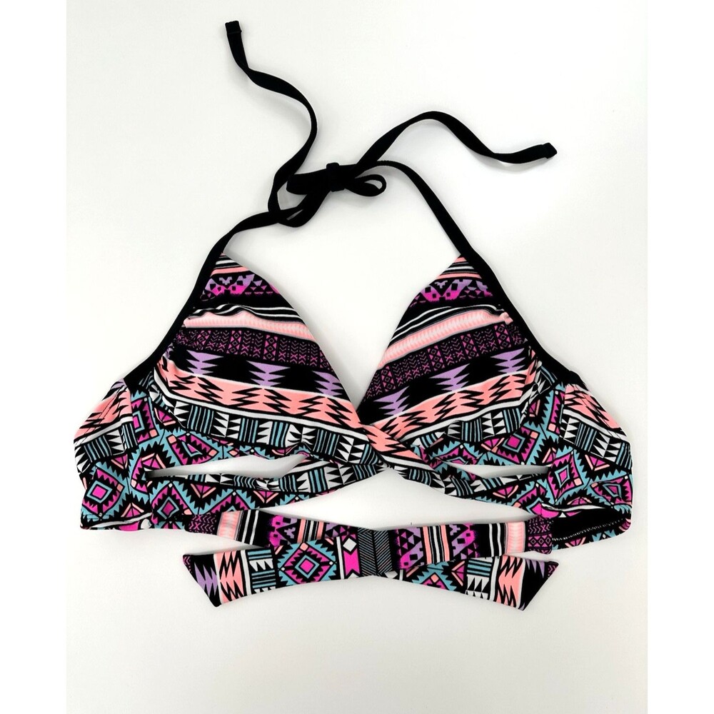 XHILARATION Bikini Swim Top Wraparound Halter Womens M Teal Adjustable SwimSuit
